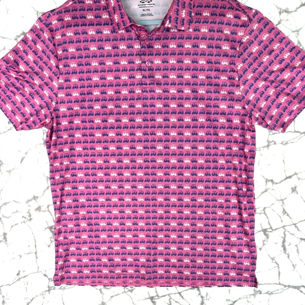 SNAKE EYES Golf Polo Shirt Men's XL Bright Pink Blue White Golf Carts Allover - Picture 6 of 11